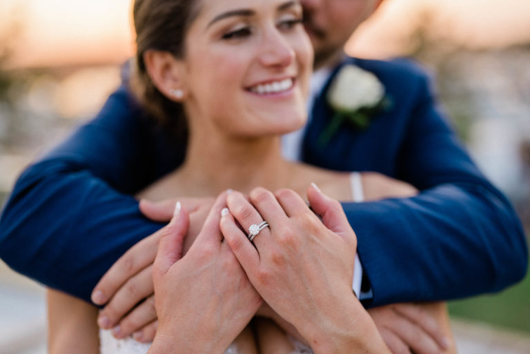 engagement ring in Roche Harbor Resort wedding photo