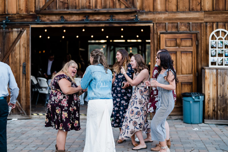 Guests dancing at a Cattle Barn Wedding
