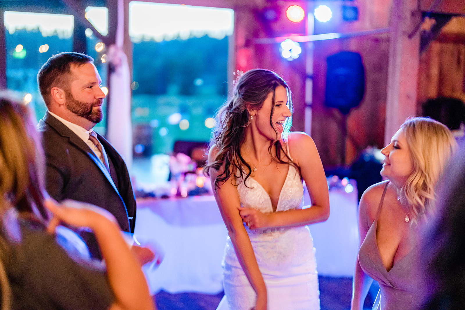 Bride and Groom dancing at a Cattle Barn Wedding