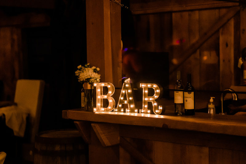 Indoor bar section of a Cattle Barn Wedding