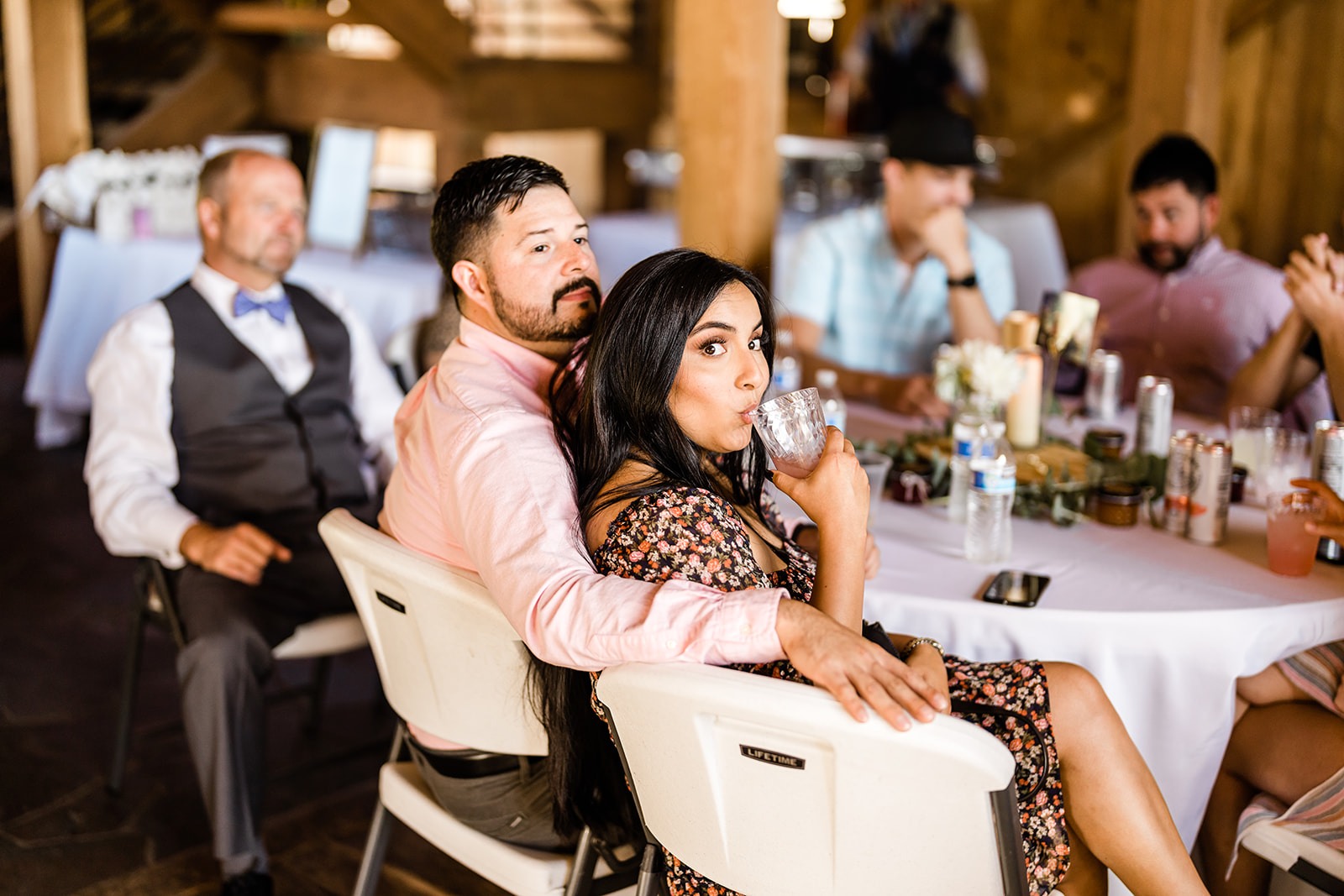 Guests in shock at a Cattle Barn Wedding