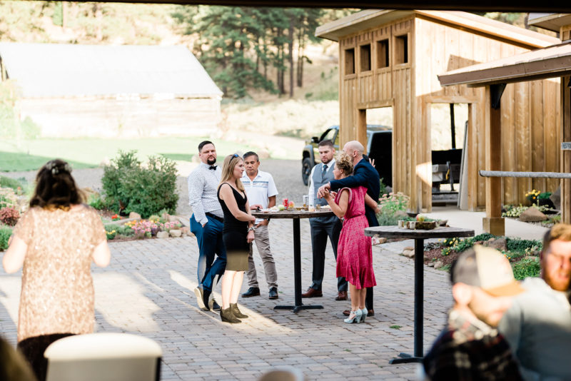 Guests cheering at a Cattle Barn Wedding