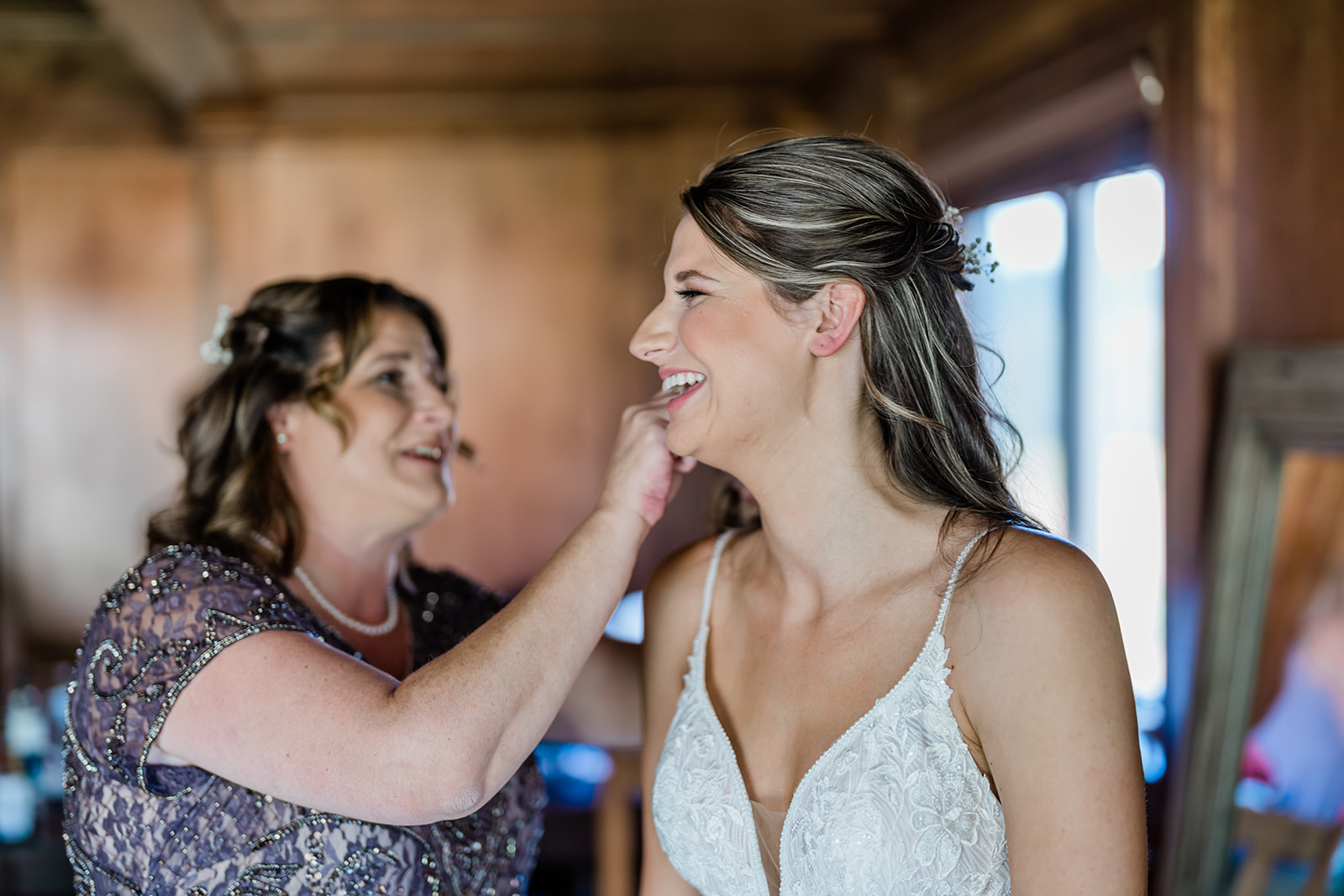 Bride and Mother at a Cattle Barn Wedding