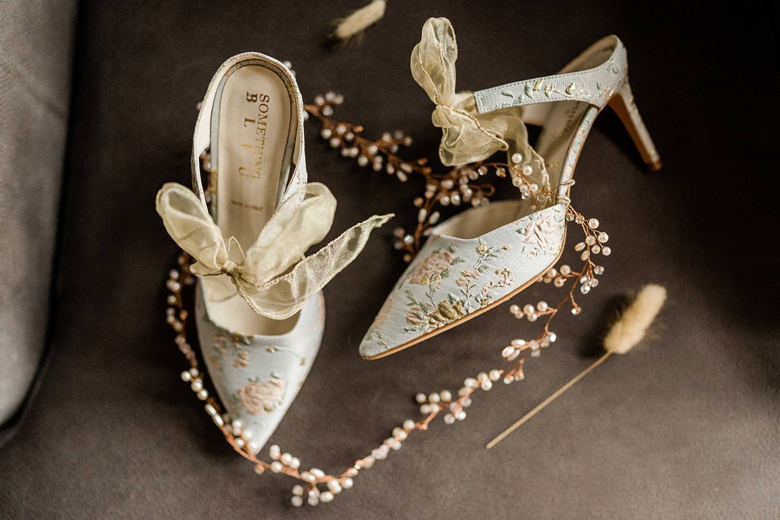 Beautiful wedding shoes inside Swiftwater Cellars