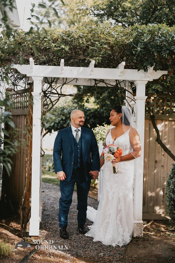 Husband and wife looking beautiful at The Carey Gardens