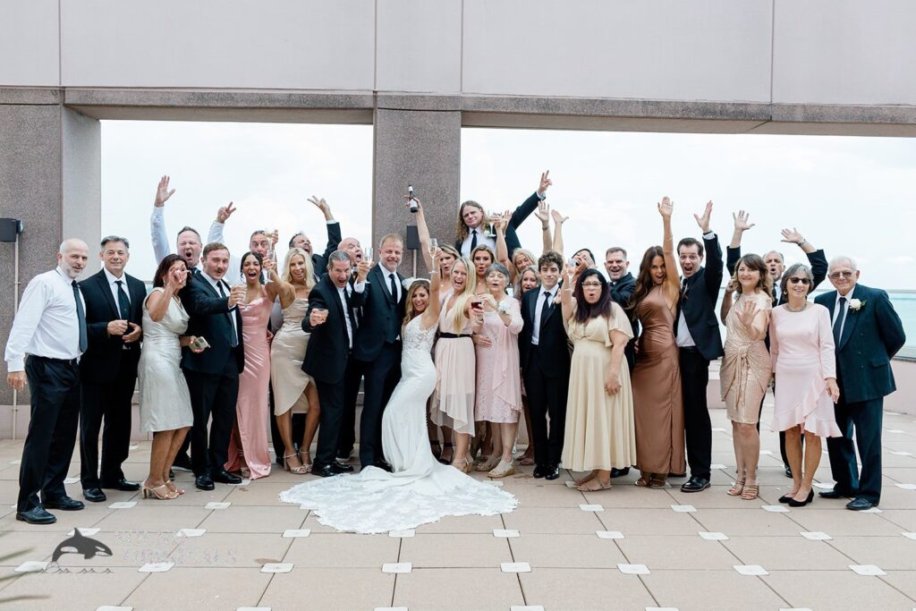 Entire wedding party of the Harborside Chapel Wedding