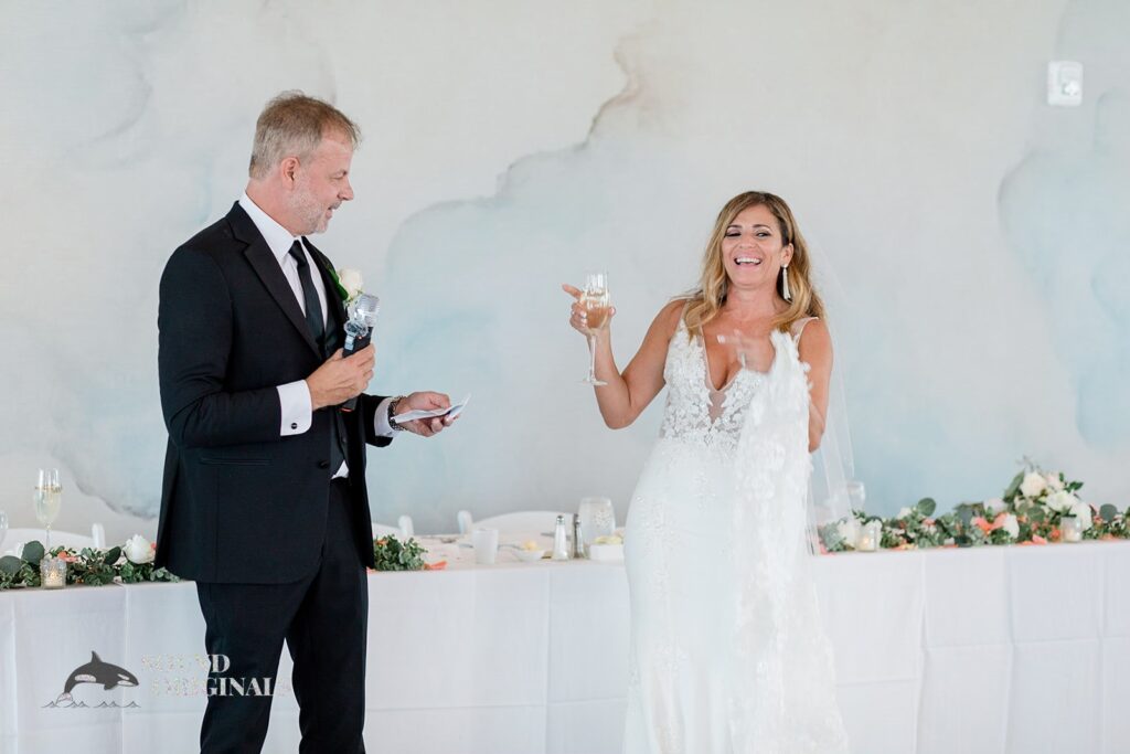 Newlyweds thank the guests of their Harborside Chapel Wedding